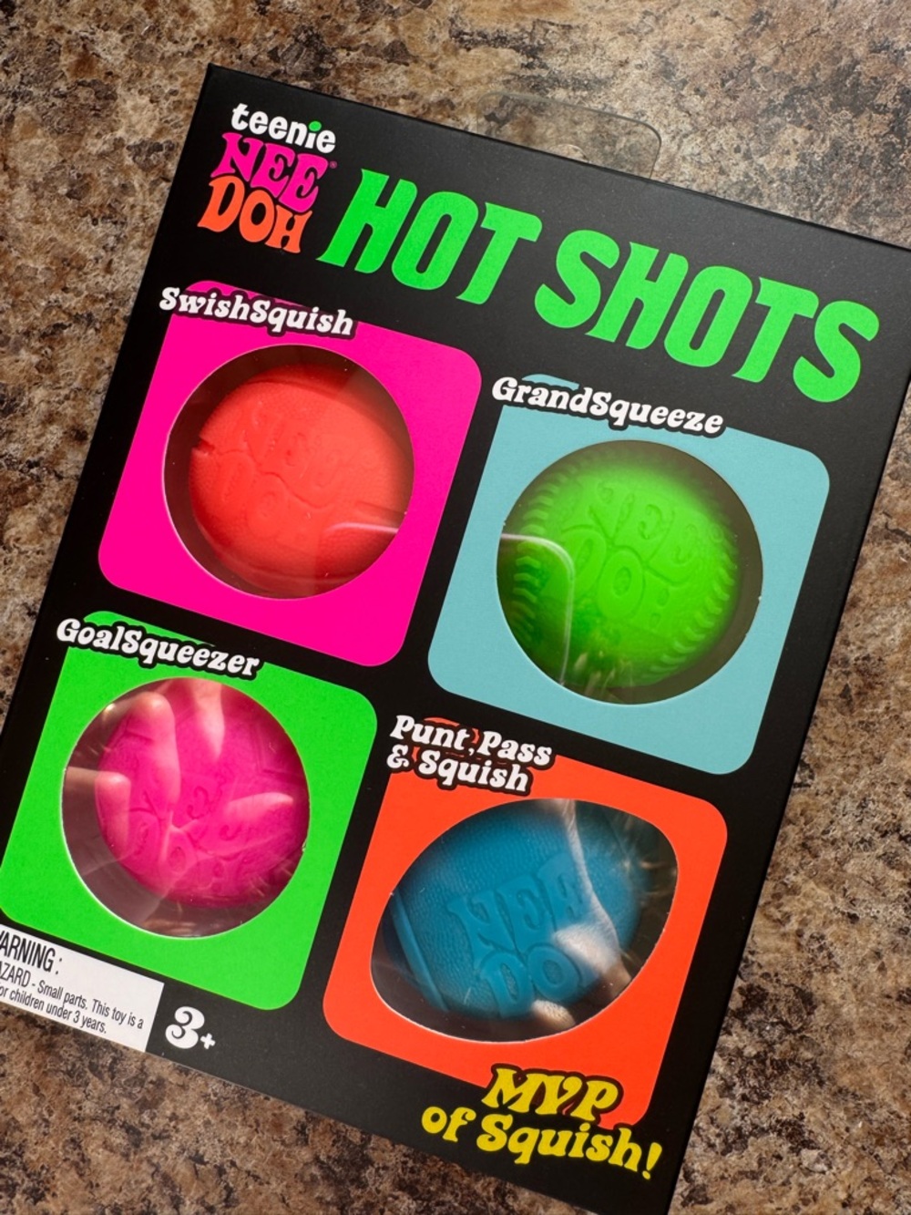 teenie NEE DOH Hot Shots Kids Squeeze Ball Toy Set - Pink, Orange, Green, Blue